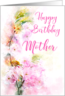 Happy Birthday Mother Pink Flowering Cherry Watercolor card