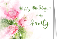 Happy Birthday Aunty Pink Ranunculus Flowers Watercolor card