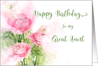 Happy Birthday Great Aunt Pink Ranunculus Flowers Watercolor card