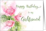 Happy Birthday girlfriend Pink ranunculus flowers Watercolor card