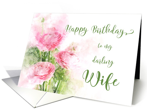 Happy Birthday Darling Wife Pink Ranunculus Flowers Watercolor card