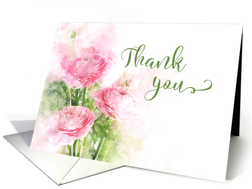 Thank You Pink Ranunculus Flowers Watercolor card (1531484)