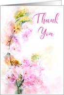 Thank You Pink Flowering Cherry Watercolor card
