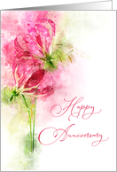 Happy anniversary Pink lily gloriosa Flowers Watercolor card