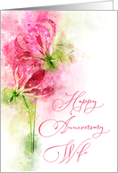 Happy Anniversary Wife Pink lily gloriosa Flowers Watercolor card