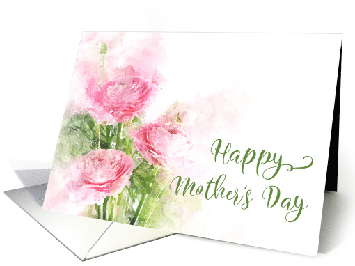 Happy Mother's Day Pink Ranunculus Flowers Watercolor card (1609428)