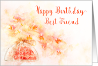 Happy Birthday for Best Friend a Watercolor of Orchids in a Vase card