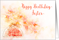 Happy Birthday for Sister a Watercolor of Orchid flowers in a Vase card