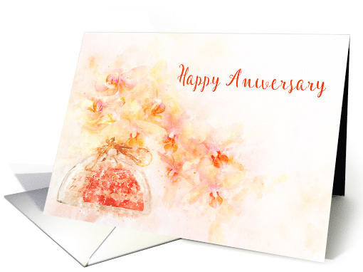 Happy Anniversary General Watercolor of Orchids in a Vase card