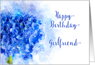 Happy Birthday Girlfriend Watercolor of a Blue Hydrangea Flower card