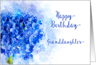 Happy Birthday Granddaughter Watercolor of a Blue Hydrangea Flower card