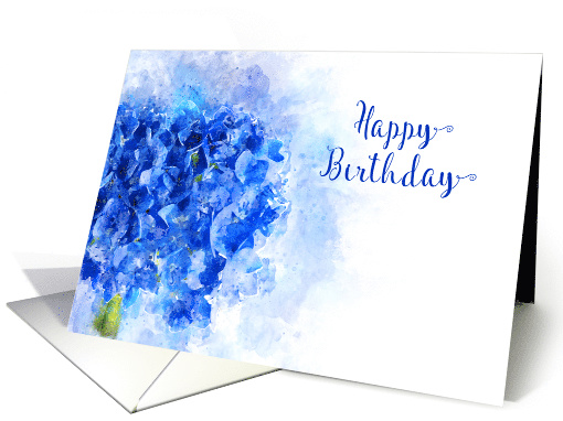 Happy Birthday General, Watercolor of a Blue Hydrangea Flower card