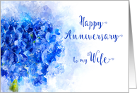 Wedding Anniversary Wife Watercolor of a Blue Hydrangea Flower card