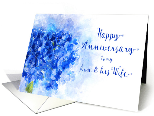 Happy Anniversary My Son and His Wife Watercolor Blue Hydrangea card