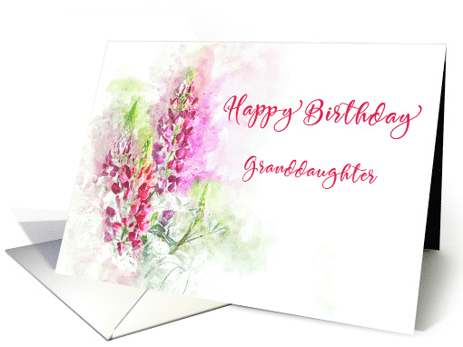 Happy Birthday for Granddaughter Watercolor of Pink Lupins card