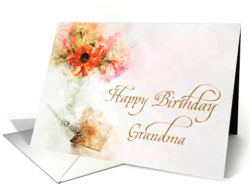Grandma Birthday Vintage Dip Pen with a Vase of Flowers card (1668576)
