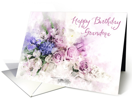 Happy Birthday Grandma Watercolor Flower Posy card (1674762)