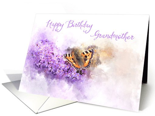 Happy Birthday Grandmother Buddleia Watercolor Butterfly card