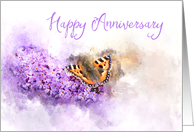 Happy Anniversary Buddleia Watercolor Butterfly card