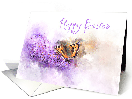 Happy Easter Buddleia Butterfly Watercolor card (1677728)
