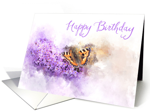 Happy Birthday Buddleia Butterfly Watercolor card (1677764)