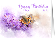 Happy Birthday Buddleia Butterfly Watercolor card