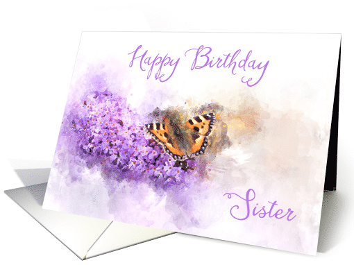 Happy Birthday Sister Buddleia Butterfly Watercolor card (1677884)