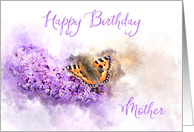 Happy Birthday Mother Buddleia Butterfly Watercolor card