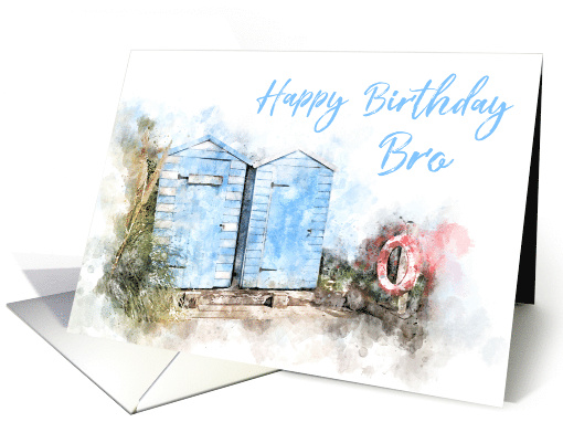 Happy Birthday Bro Beach Huts Watercolor card (1732694)