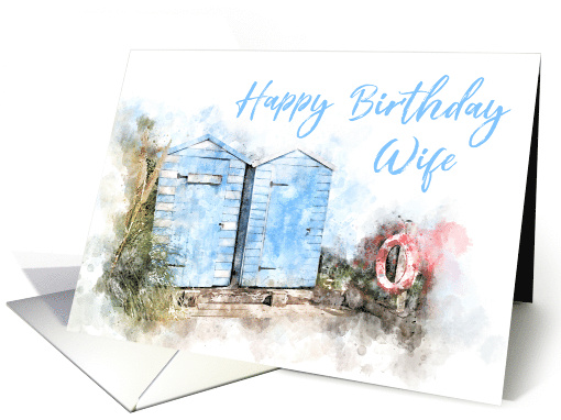 Happy Birthday Wife Beach Huts Watercolor card (1732820)