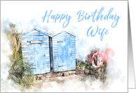 Happy Birthday Wife Beach Huts Watercolor card