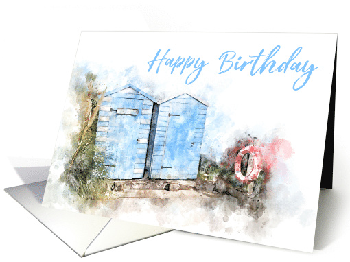 Happy Birthday Beach Huts Watercolor card (1732822)