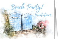 Beach Party Invitation Beach Huts Watercolor card