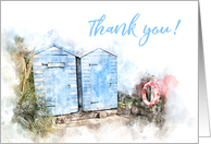 Thank You Beach Huts Watercolor card