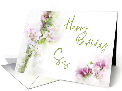 Happy Birthday Sis Apple Blossom Watercolor card (1739434)