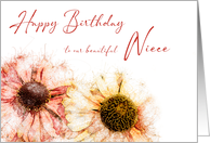 Our Beautiful Niece Birthday Two Hand Drawn Colored Helenium Flowers card