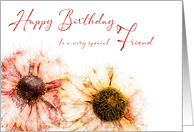 Friend Birthday Two Hand Drawn Colored Helenium Flowers card
