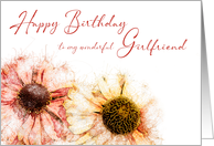 Girlfriend Birthday Two Hand Drawn Colored Helenium Flowers card