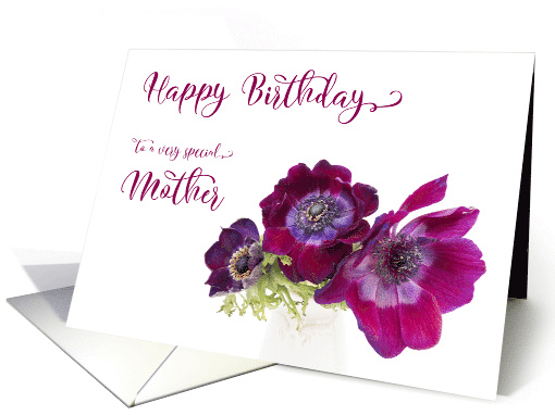Special Mother Happy Birthday Three Burgundy Anemone... (1758020)