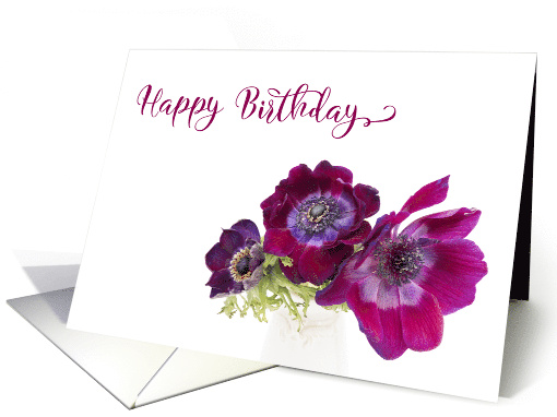 Happy Birthday Three Burgundy Anemone Coronaria Flowers card (1761604)