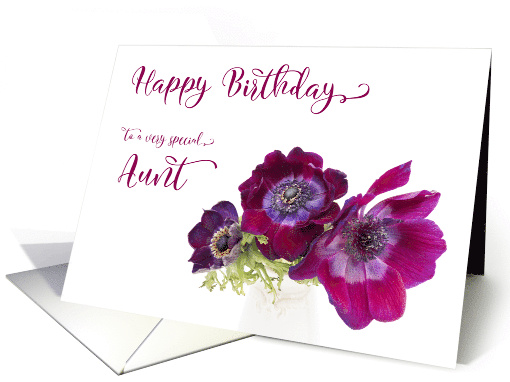Happy Birthday Aunt Three Burgundy Anemone Coronaria Flowers card