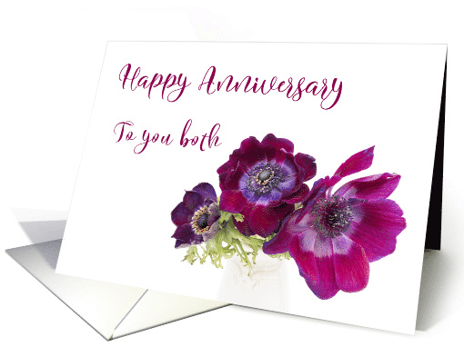 Happy Anniversary Both Three Burgundy Anemone Coronaria Flowers card