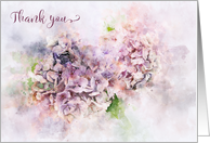 Thank You Digital Watercolor of Hydrangea Flower Heads card