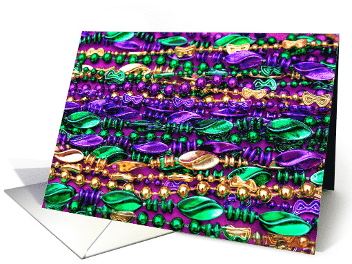 Purple Green and Gold Mardi Gras Beads Throw Me Some Beads Mister card