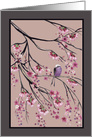 Blank Any Occasion Cherry blossom Tree with Bird Pink Painting card