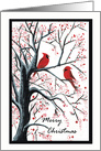 Merry Christmas Cherry Blossom Tree Cardinal Bird Painting card