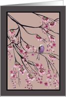 Blank Any Occasion Cherry blossom Tree with Bird Pink Painting card