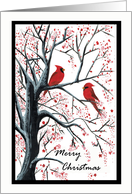 Merry Christmas Cherry Blossom Tree Cardinal Bird Painting card