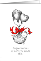 Congratulations New Baby Wrapped in Blanket with Red Ribbon Balloons