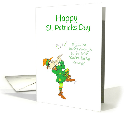 Saint Patricks Day Comical Leprechaun Playing the Flute card (1962962)